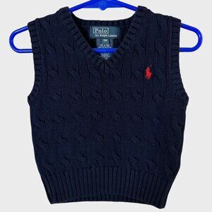 Polo Ralph Lauren Cable Knit V-Neck Sweater Vest Navy Blue Baby Boy's Size 9M